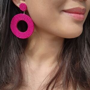 Handmade Sphere Beaded Earrings Tribal Jewelry Dangle Bohemian Retro Y2K Pink